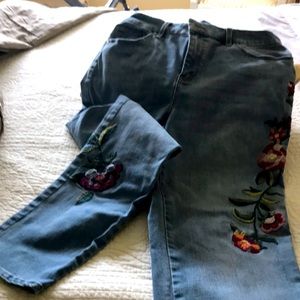 slim leg ankle jeans embroidered flowers